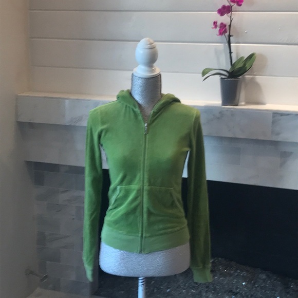 Juicy Couture Jackets & Blazers - Juicy Couture Green Velour Hooded Jacket EUC!